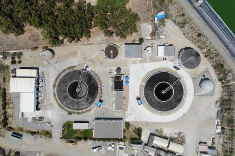 Güzelyurt Wastewater Treatment Plant, aerial view